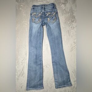 Telepatia Embellished Embroidered Floral Rhinestone Denim Bootcut Blue Jeans 24